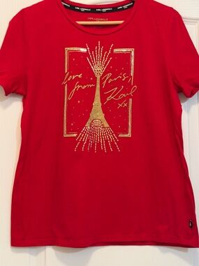 Karl Lagerfeld Paris Embellished Eiffel Tower Graphic Tee Red - Size Medium